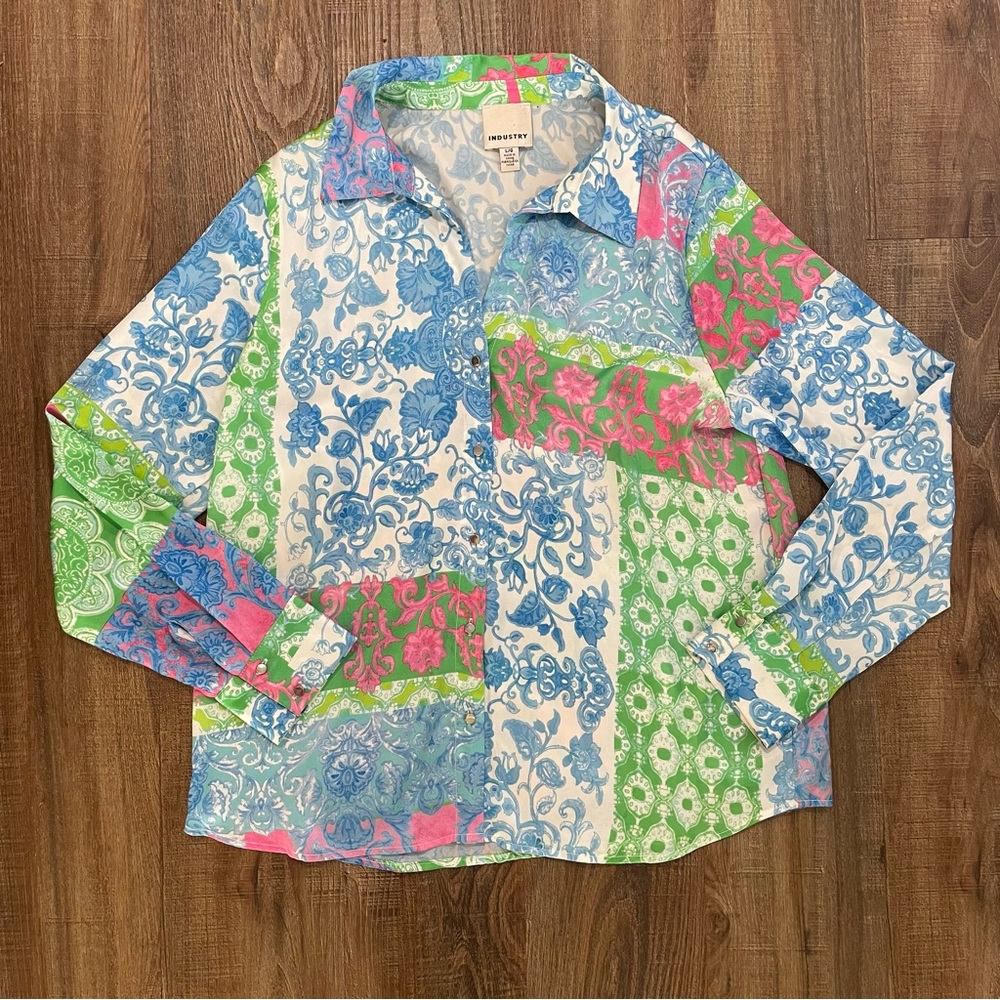Industry Republic Women’s Color block Long Sleeve, Bottom-Up Blouse Size L‎